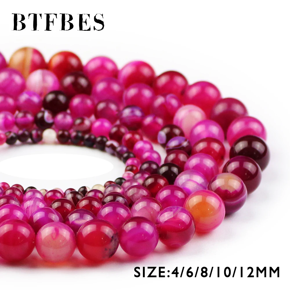 

BTFBES AAA Rose Stripe Banded Carnelian Beads Natural Stone 4/6/8/10/12MM Onyx Round Loose Beads For Jewelry Bracelet Making DIY