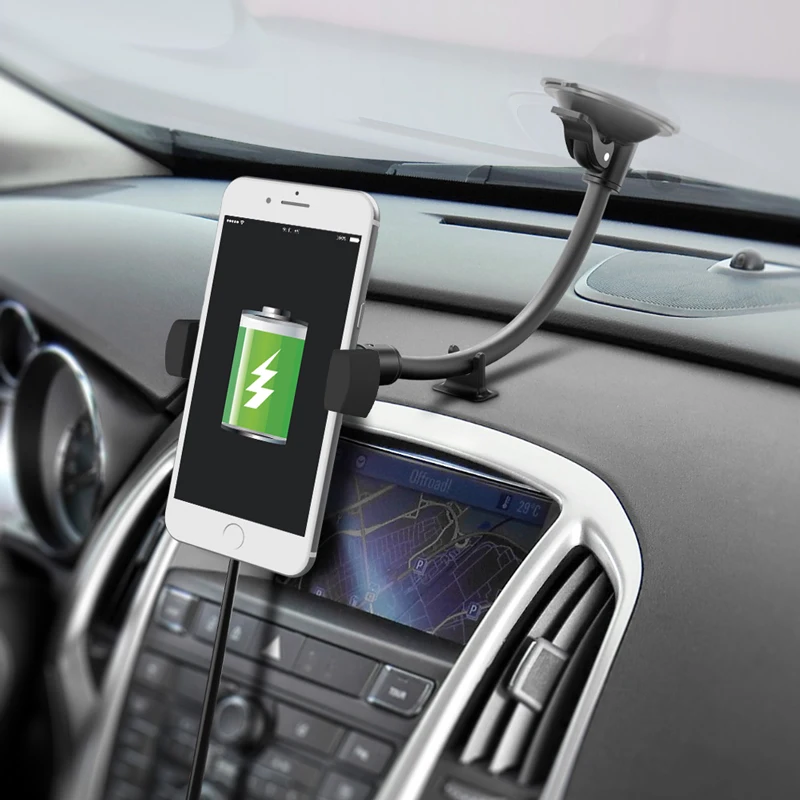 XMXCZKJ Автомобильный держатель для мобильного телефона, беспроводное зарядное устройство с длинной ручкой, подставка для смартфона, поддержка iPhone Xs Max X
