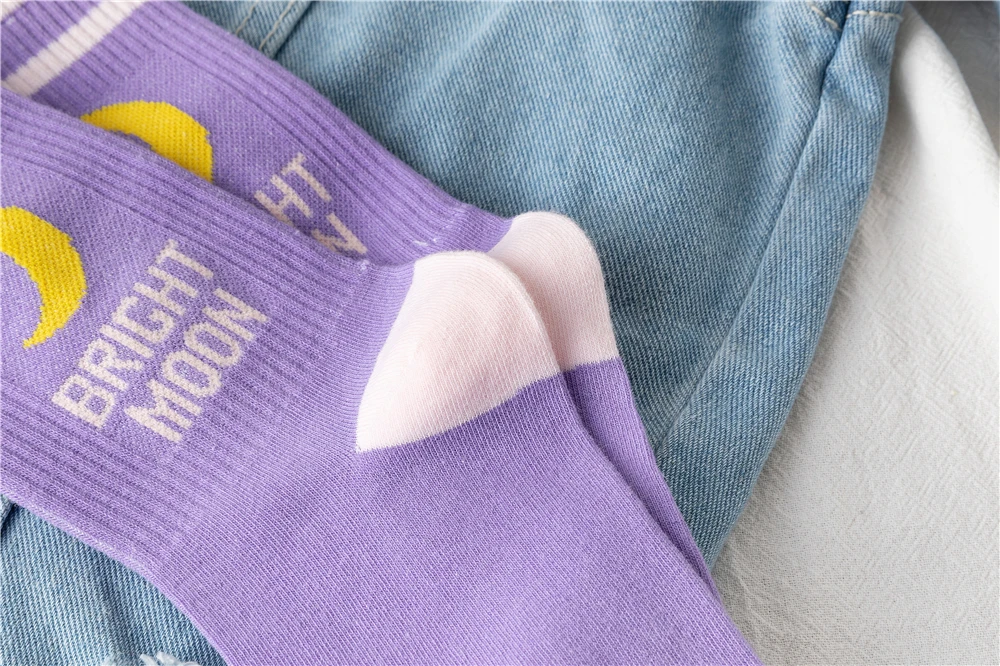 INS/яркие носки с изображением Луны в Корейском стиле в стиле Харадзюку с забавными буквами; носки в стиле хип-хоп для скейтборда; спортивные носки; хипстерские летние носки