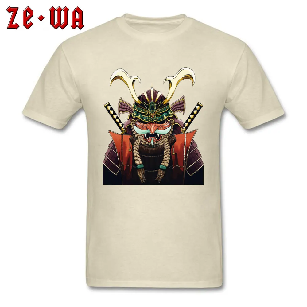  Men T-shirts Unique Funny Tops T Shirt Pure Cotton Round Collar Short Sleeve Personalized Tee Shirt Summer Fall Japan Samurai Art Warrior Illustration  beige