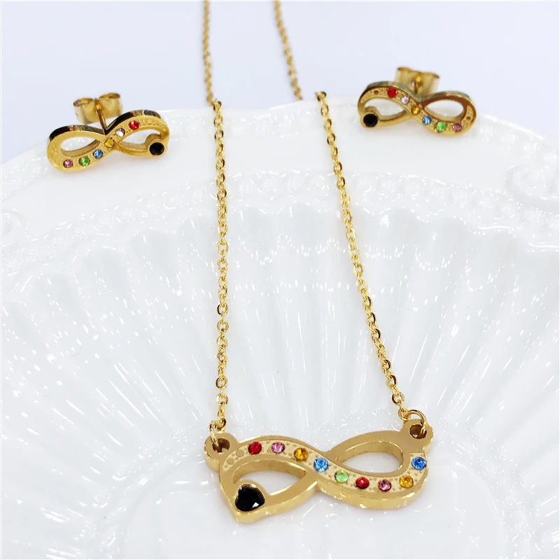 

Stainless Steel Infinity Crystal Pendant Necklaces for Women Choker Lucky Number Eight Geometric Chain Necklace Earring Jewelry