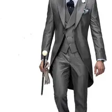 Красивый мужской утренний костюм пиджак для жениха, мужские костюмы для выпускного вечера, деловые костюмы(пиджак+ брюки+ жилет+ галстук-бабочка) NO: 249