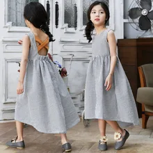 Новинка года, детское платье Брендовое платье в полоску с открытой спиной для девочек платье для малышей летнее платье для детей с перекрещивающимися краями Хлопковое платье для малышей#2836