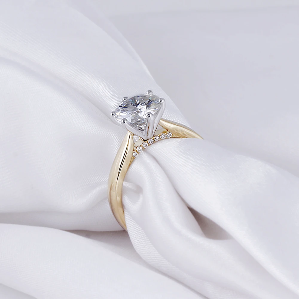Женское Обручальное Кольцо Transgems 14K 585 двухцветное Золотое моиссанитовое кольцо с