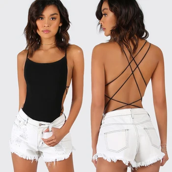 

Hot Women Lace Up Bandage Sexy Bodysuit Leotard Romper Solid Sleeveless Backless Tops Jumpsuit Swimwear