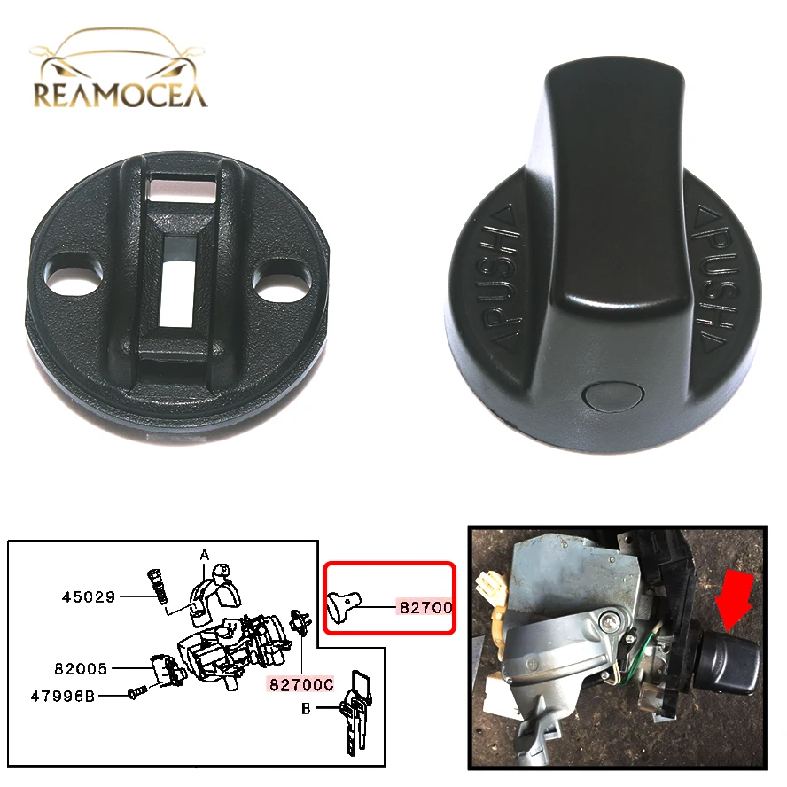 Reamocea Ignition Key Knob Start Switch Base Set Fit For Mitsubishi