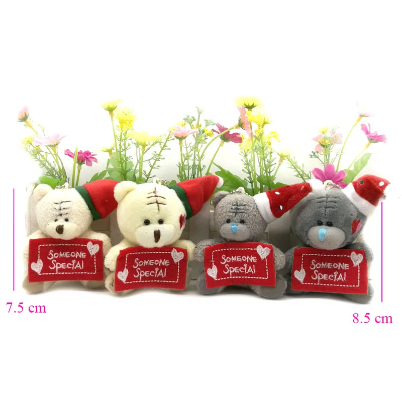 

7.5cm 8.5cm Christmas Stuffed plush Toys teddy bear with someone special, soft toys for cartoon bouquets 10 piece/lot
