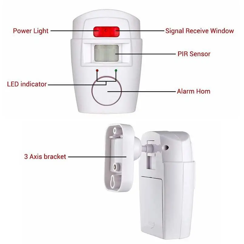 Sistema de seguridad para el hogar, Detector de alarma con Sensor de movimiento infrarrojo IR, Monitor de alarma de 105dB, sistema de alarma inalámbrico + 2 mandos a distancia - Imagen 6