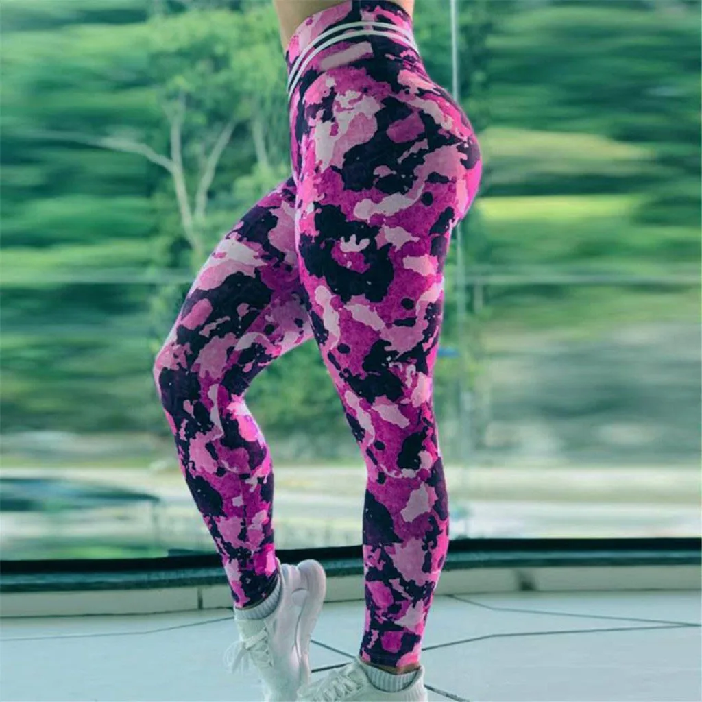 

Women colorful pants High Elastic Fitness Sport Leggings Yoga Pants spliced printed Slim Running Sportswear Trousers Clothing
