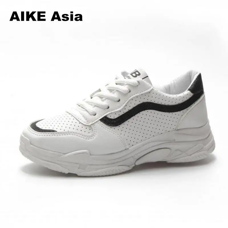 

Aike Asia Summer Women Sneakers Fashion Breathble Vulcanized Shoes Pu leather Platform Lace up Casual White embroidered