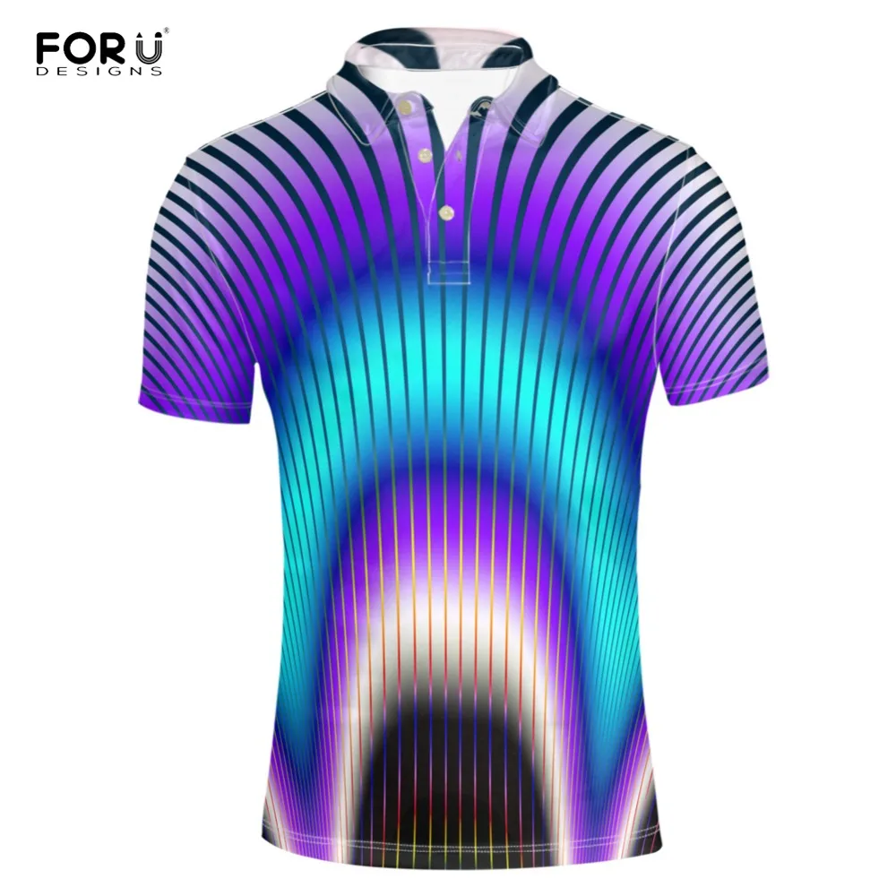 

FORUDESIGNS Shirt Casual Striped Print Summer Top Tees Round Collart Button Loose Short Sleeve Shirts Adult Homme 2018