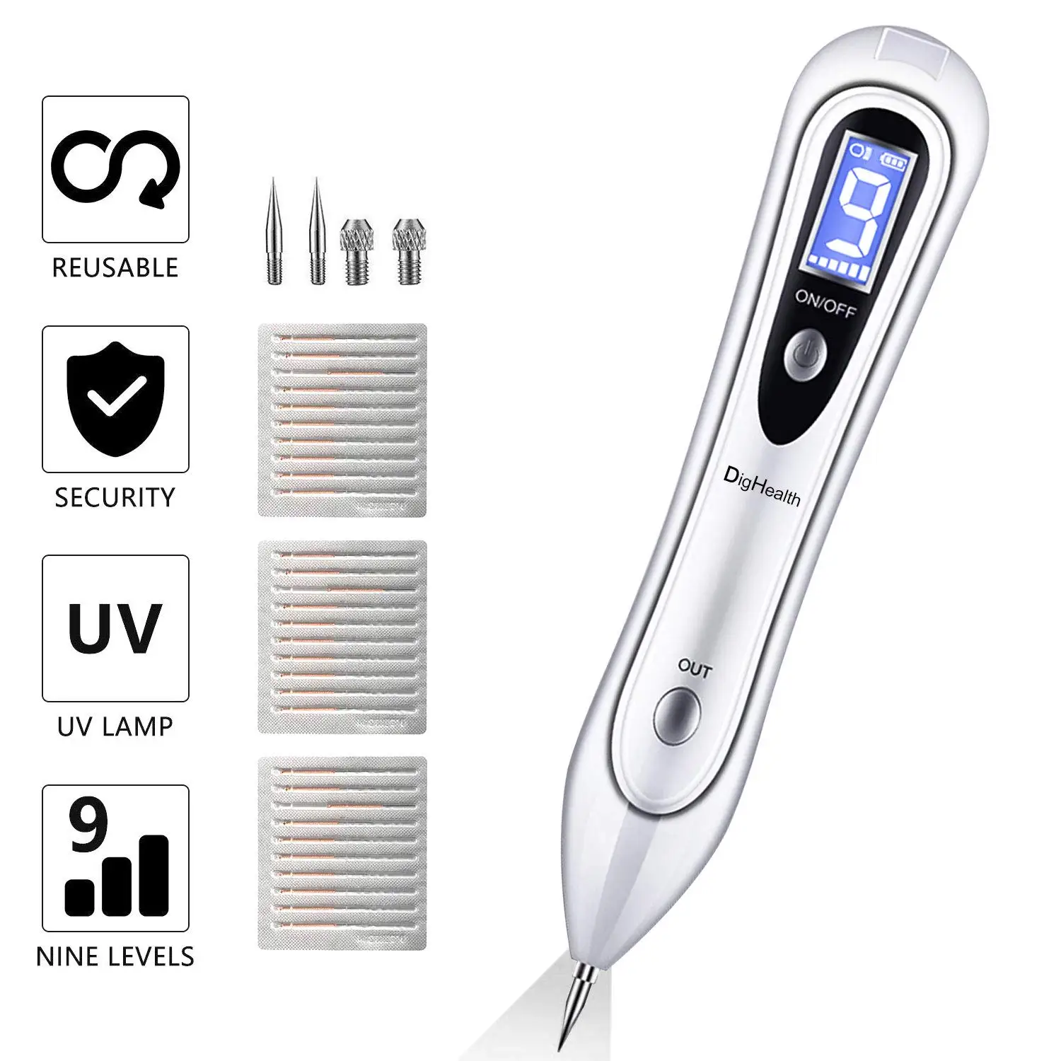 

Skin Tag Removal Pen LED 9 justable Modes Remover with30 Fine Needles Skin Tags for face Warts remover Spot Tattoo Body Freckle