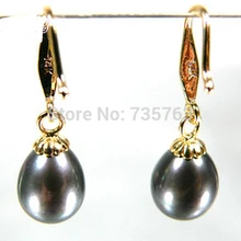 Xiuli 00269 9*11 мм AAA+++ павлин черный drop south sea pearl мотаться серьги 14KGP желтое золото