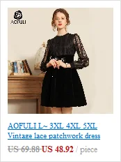 AOFULI Ретро стиль Одри Хепберн маленькое черное платье со стоячим воротником элегантное флисовое Платье До Колена бархатное L~ XXXL 4XL 5XL A3862