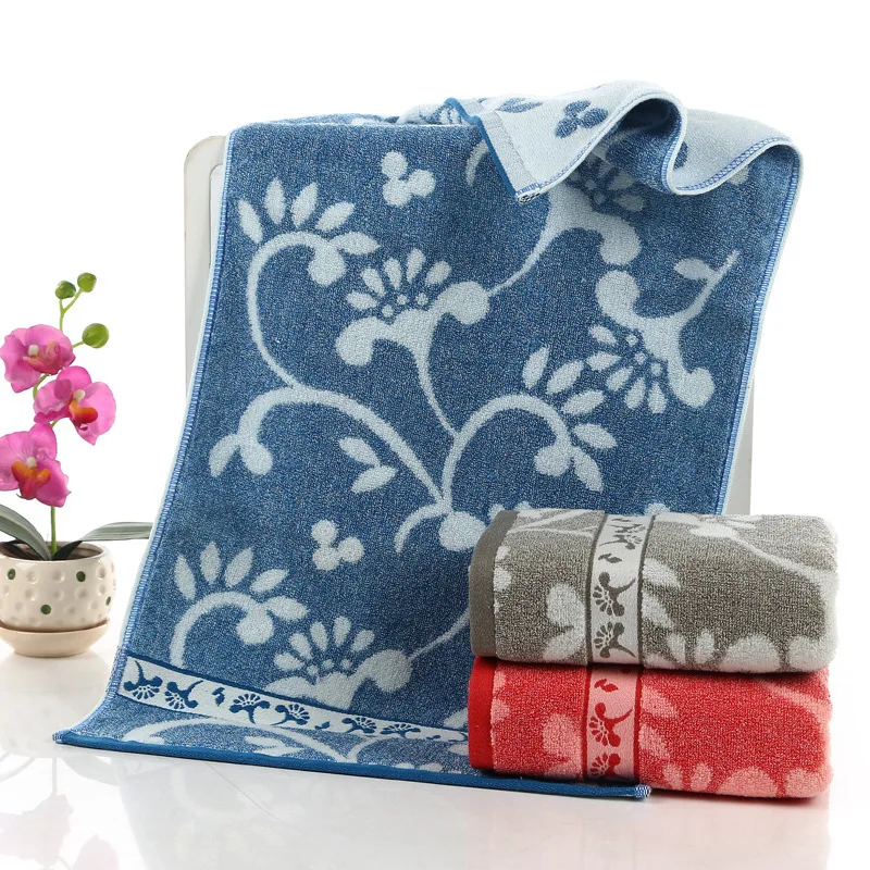 1pcs 35*75cm White Flower jacquard Soft Face Towel Cotton Hair Hand