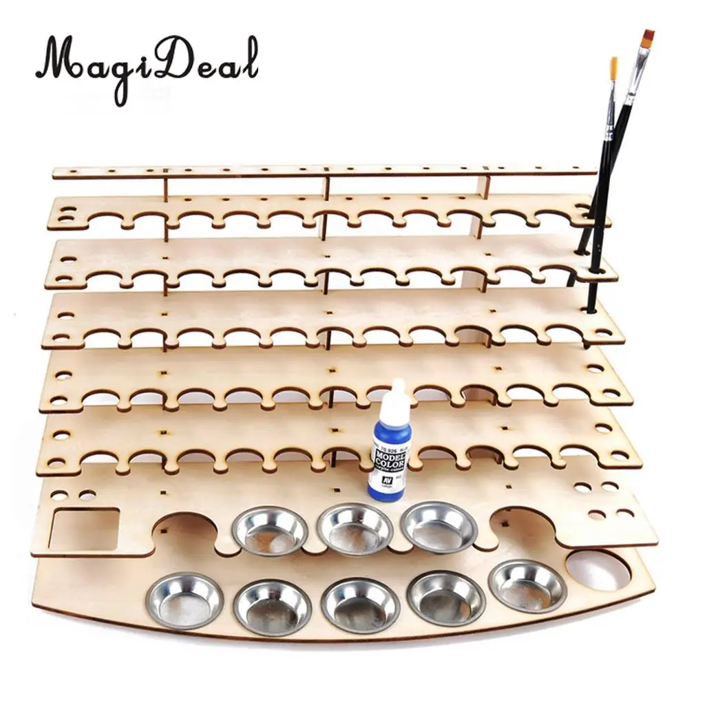 MagiDeal Wooden Paint Bottles Rack Modular Organizer Paint Storage Holder #3 for Studio Storing Paints Brushes Modeling Tools
