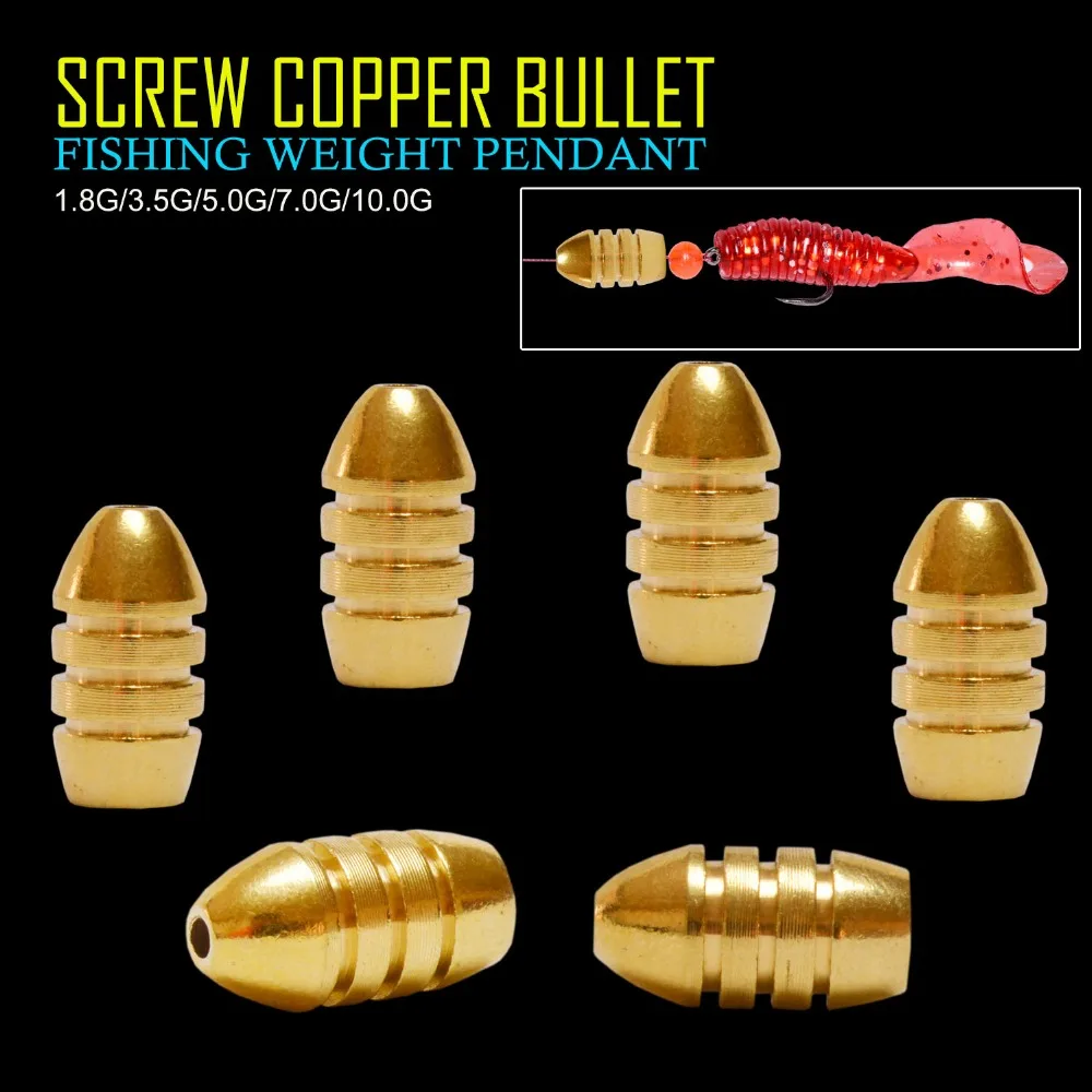 Afishlure threaded copper bullet pendant 1.8g/3.5g/5g/7g/10g pure copper fishing weights soft