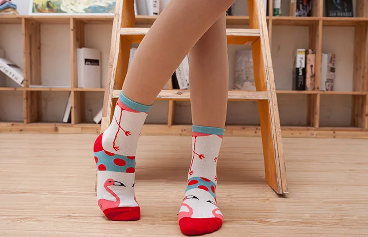 CRAZY FLY Funny Art Animal Women Socks Смазливая новизна 3d лодыжки Хлопок мультфильм носки теплая полоса фламинго шаблон Happy Socks