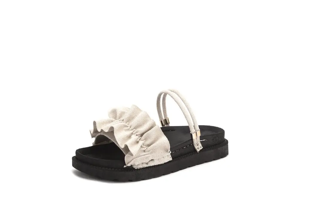 

Sandals women's summer fashion wear 2019 new one shoe two thick bottom flat heel beach students retro Joker