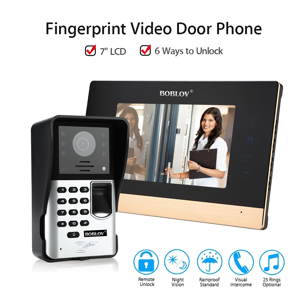 Remote Control Unlock Intercom Security System Kit 7\ Display Fingerprint Video Door Phone Camera Keypad Access Control Doorbell