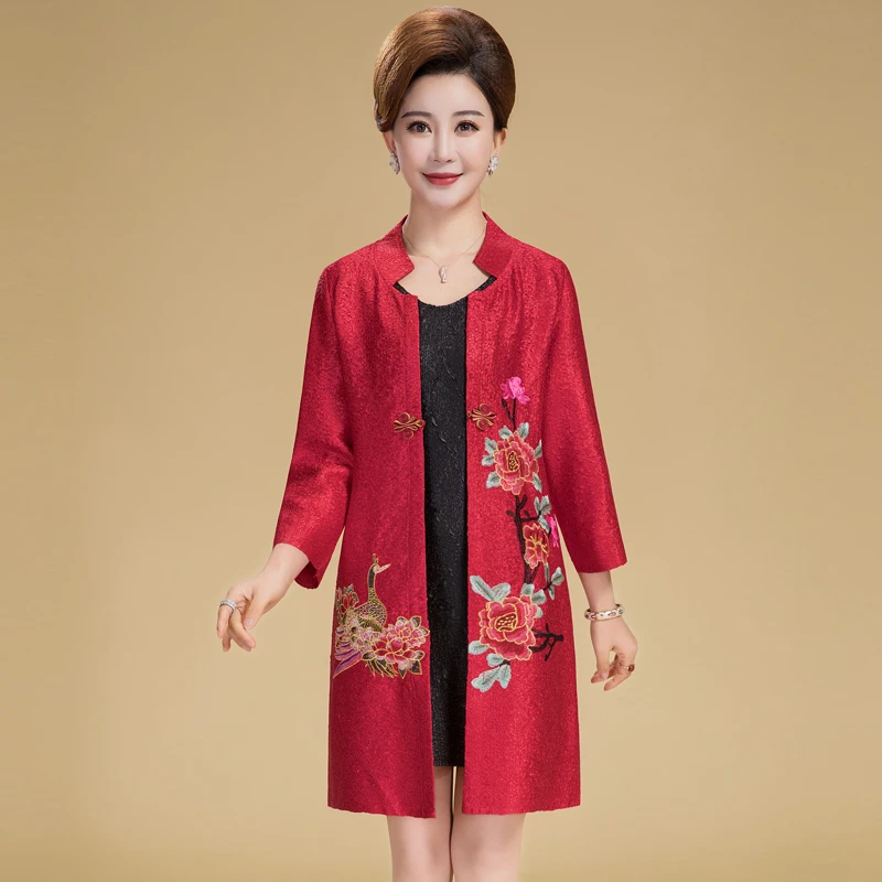 

Spring Chinese Traditional Style female elegant Tang suits Tops Manual button embroidery mandarin collar long Jacket for women
