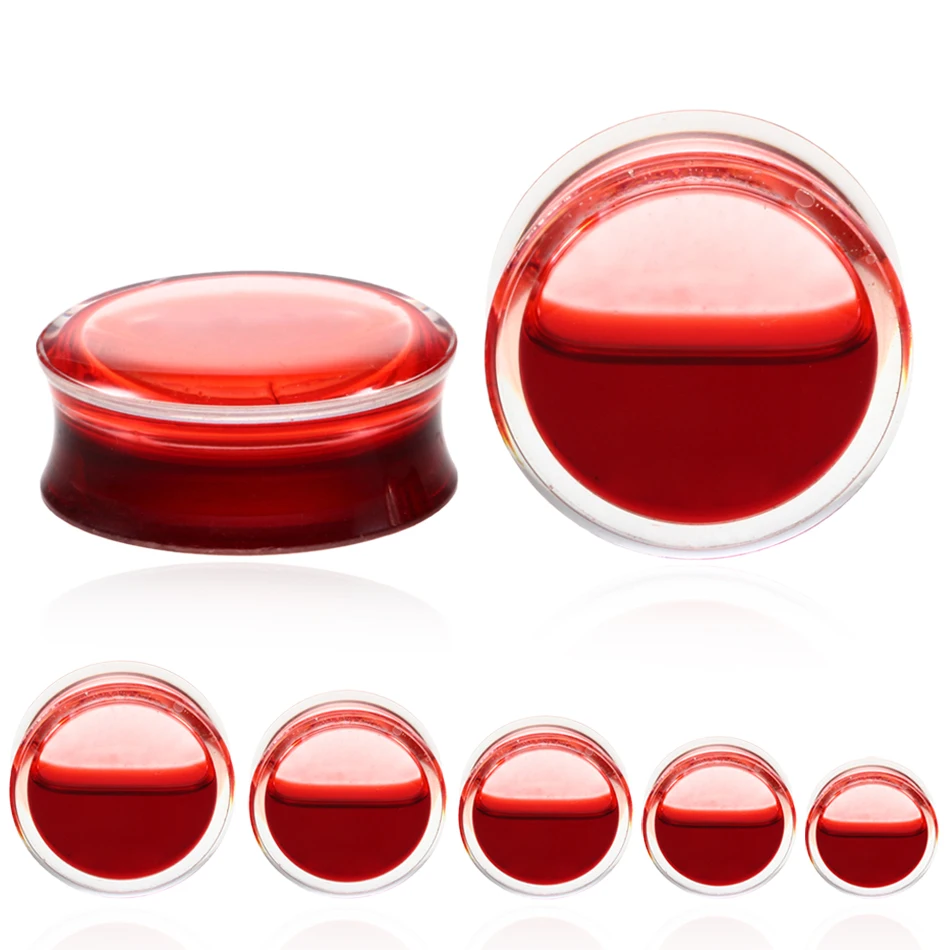 

2Pcs/lot Hot Sale Blood Red Liquid Ear Gauges Acrylic Double Flared Ear Flesh Plugs Ear Expander Piercing Unisex Jewelry 8-25mm