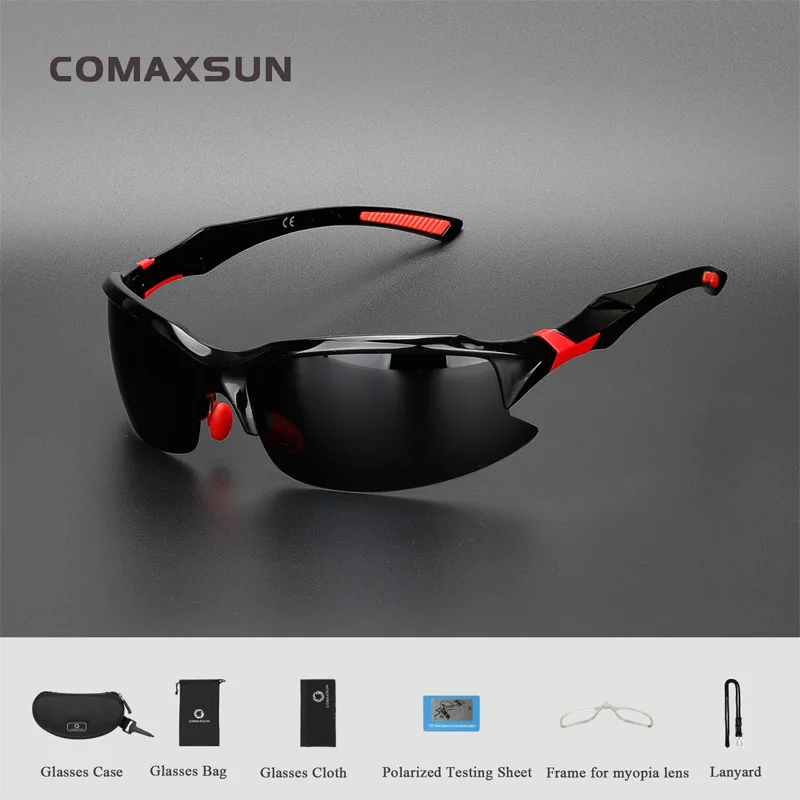 COMAXSUN, Профессиональные поляризованные велосипедные очки, велосипедные очки, очки для вождения, рыбалки, спорта на открытом воздухе, солнцезащитные очки UV 400 94uExwH634 - Цвет: Black Red