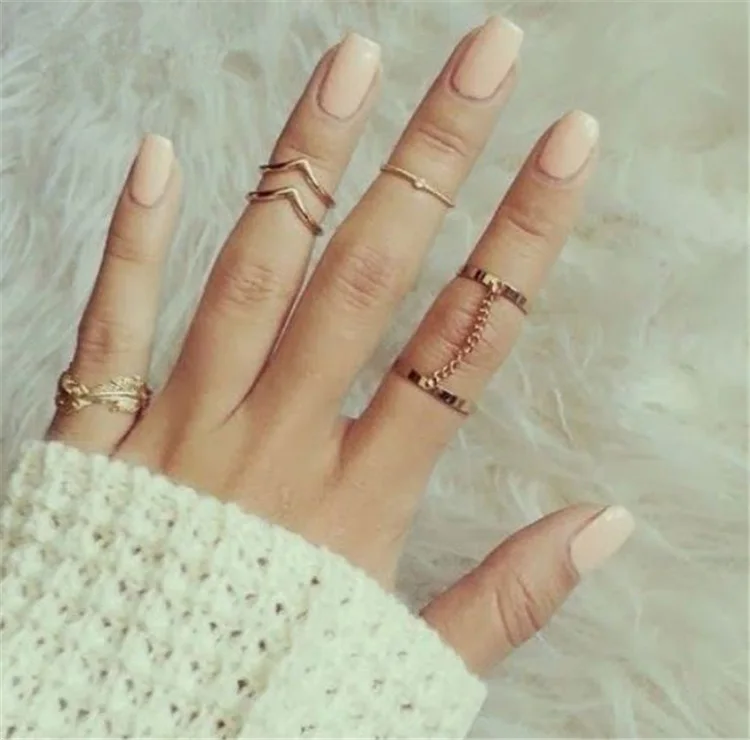 

SHUANGR fashion hot sale Punk style Gold color midi Finger Knuckle rings Charm adjustable Ring Set for women Jewelry 6pcs /set