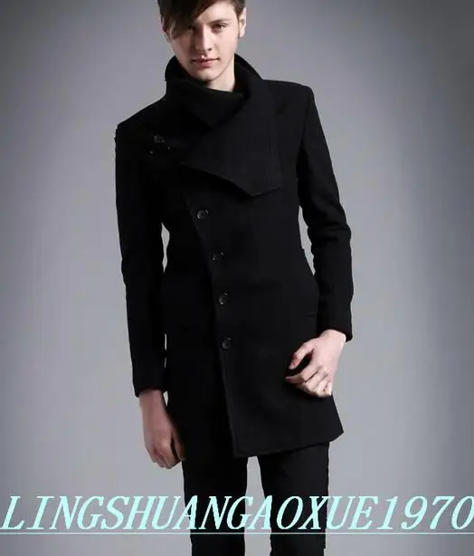 2019 новое черное осенне-зимнее повседневное шерстяное пальто с воротником-стойкой, Мужское пальто, однобортное пальто, Мужское пальто