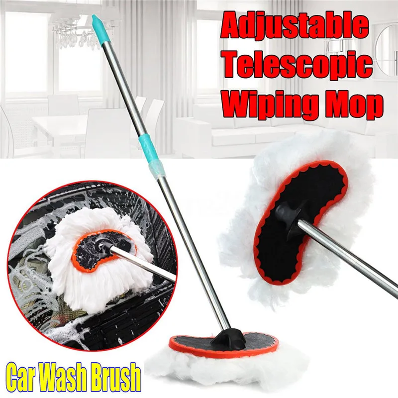 Car Adjustable Telescopic Wiping Soft Milk Silk Mop Cleaning Wash Brush Tool Mop Head Replace New