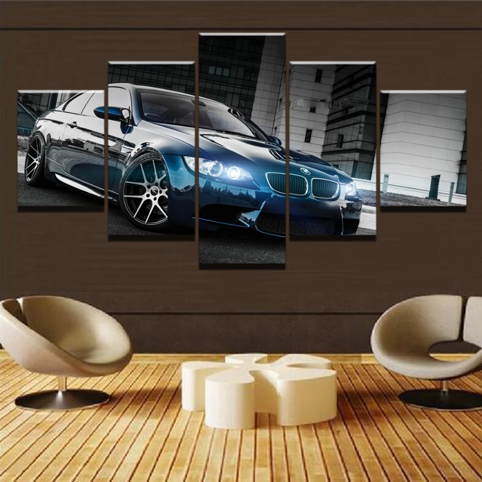 Холст напечатанный плакат домашний Декор 5 шт. HD Bmw M3 черный спортивный картины с автомобилями настенные картины Гостиная модульная рамка