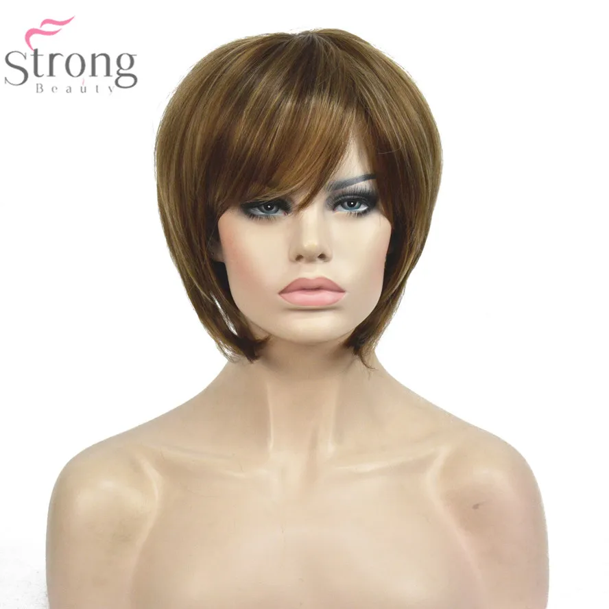 StrongBeauty женский Боб стиль короткий прямой парик коричневый с светлым оттенком синтетические натуральные полные парики