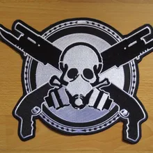 11,8 дюймов череп с двумя пистолетами Вышивка Патчи для куртки мотоциклистский клуб Байкер MC Пользовательские 30 см* 22 см