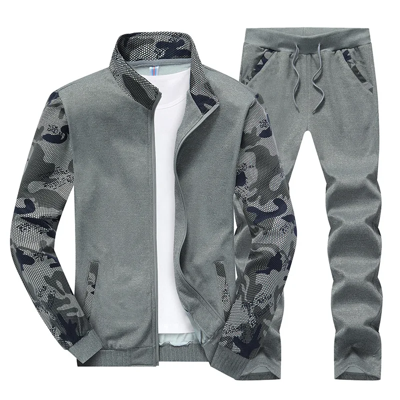 Men track suit set Camouflage casual Sportswear male solid Tracksuits Zipper Jacket Coat Pant Jogger Tracksuit Two Piece