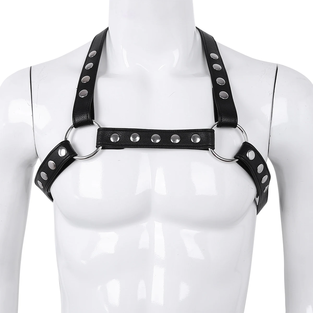 Men Chest Harness Belt Sexy Mens Harness Straps Faux Leather Adjustable Body Chest Harness Belt Zentai With Metal O-rings Fancy Club Party Costumes