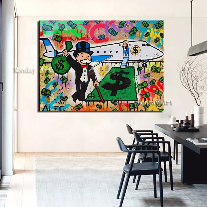 g Hand painted canvas street Graffiti art rich money on canvas wall urban pictures for living room street art