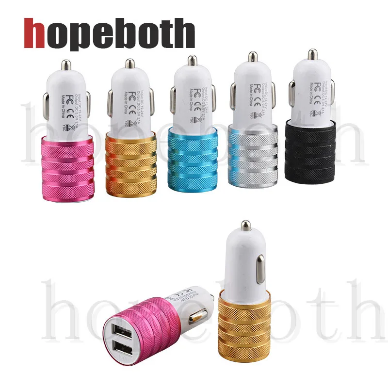 Hot! DC 12 V input 5V 2.1A/1A output Dual USB car Charger Metal Round