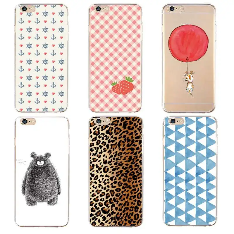 Strip Soft Clear TPU Phone Case For iPhone 4/4s 5 5s 6 6plus 7 8plus x Leopard Bear Printed Cute Cover Free Shipping | Мобильные