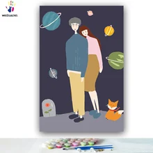 DIY цветные картинки по номерам с цветами пара Маленький принц изображение планеты Рисунок Живопись по номерам Обрамленный дом