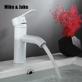 

white basin faucet bathroom single handle water tap pure white sink tap cold and hot mixer tap basin mixer waterfall tap MJ4846