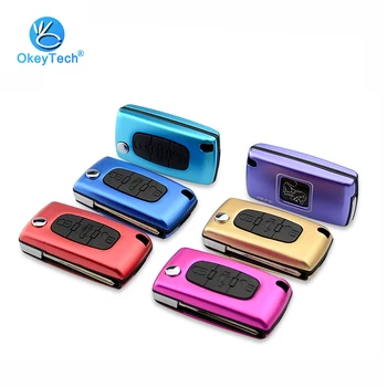 

OkeyTech 3 Button Red Blue Rose Purple Groove HU83 Blade Flip Fold Remote Car Key Shell Cover Case Fob For Peugeot 207 307 407