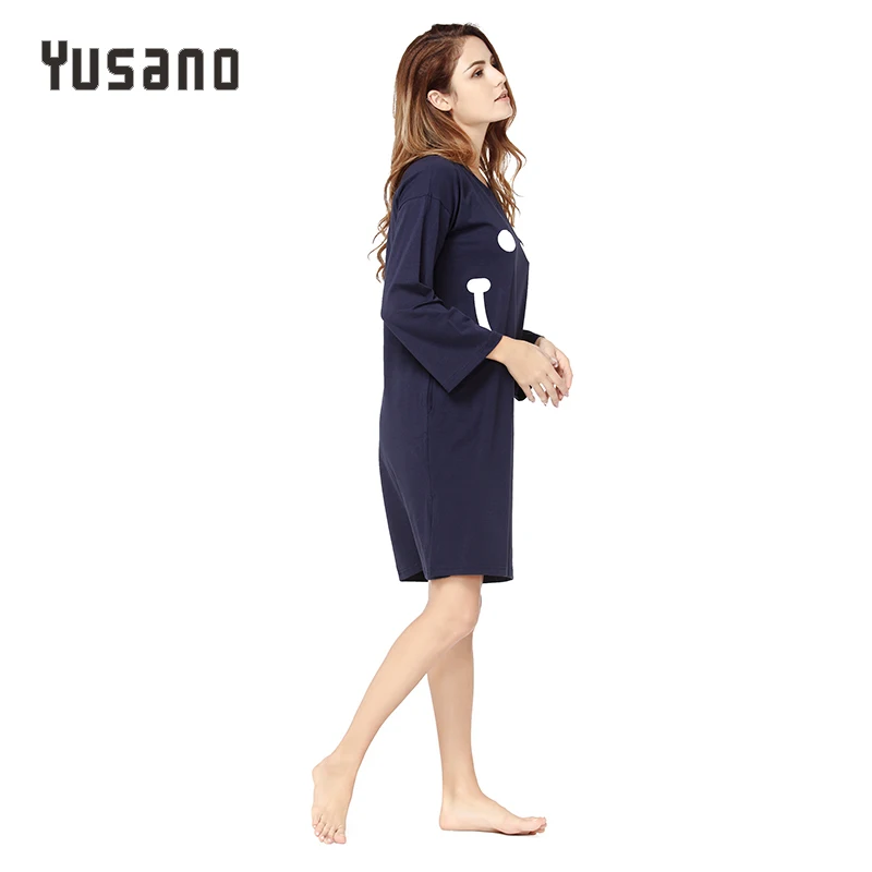 Yusano/женская ночная рубашка; Хлопковое платье для сна; ночная рубашка с длинными рукавами; сезон зима-осень; ночная рубашка с рисунком; повседневная домашняя одежда