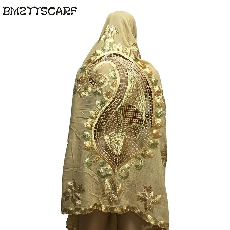 

African women scarfs muslim embroidered big scarf nice design on the back soft cotton scarf with BEADS for shawls BM650