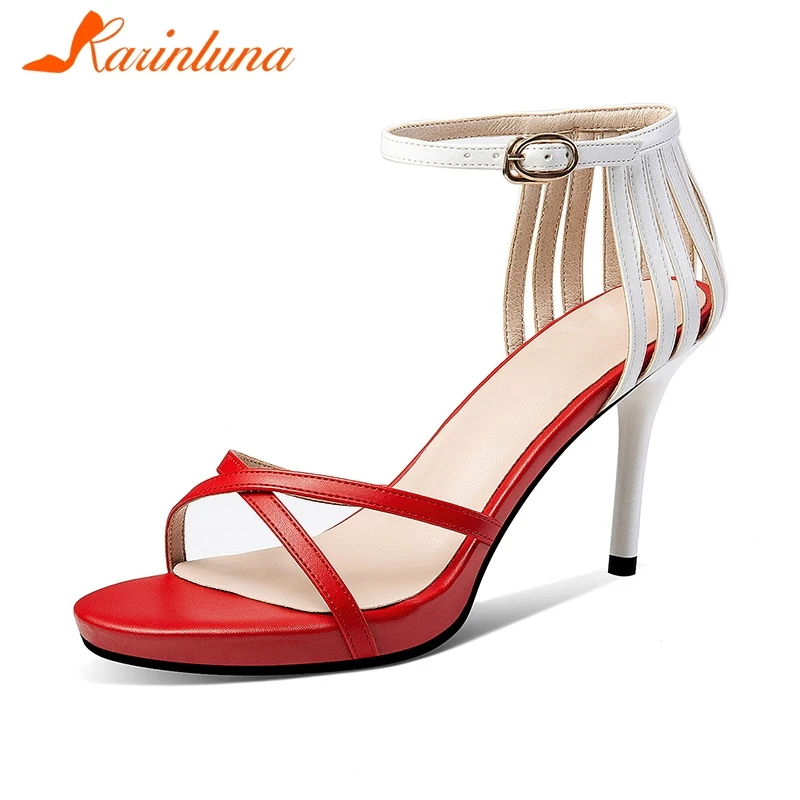 

KARINLUNA 2019 New Arrivals Genuine Leather Dropship High Heels Buckle Party Shoes Woman Open Toe Summer Sandals Women Shoes