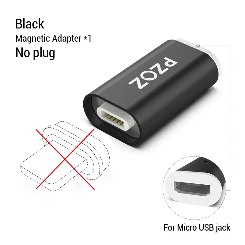 PZOZ Магнитный Кабель-адаптер Micro usb адаптер для быстрой зарядки телефона Microusb type-C магнитное зарядное устройство usb c для iphone xiaomi type C - Цвет: Adapter No Plug