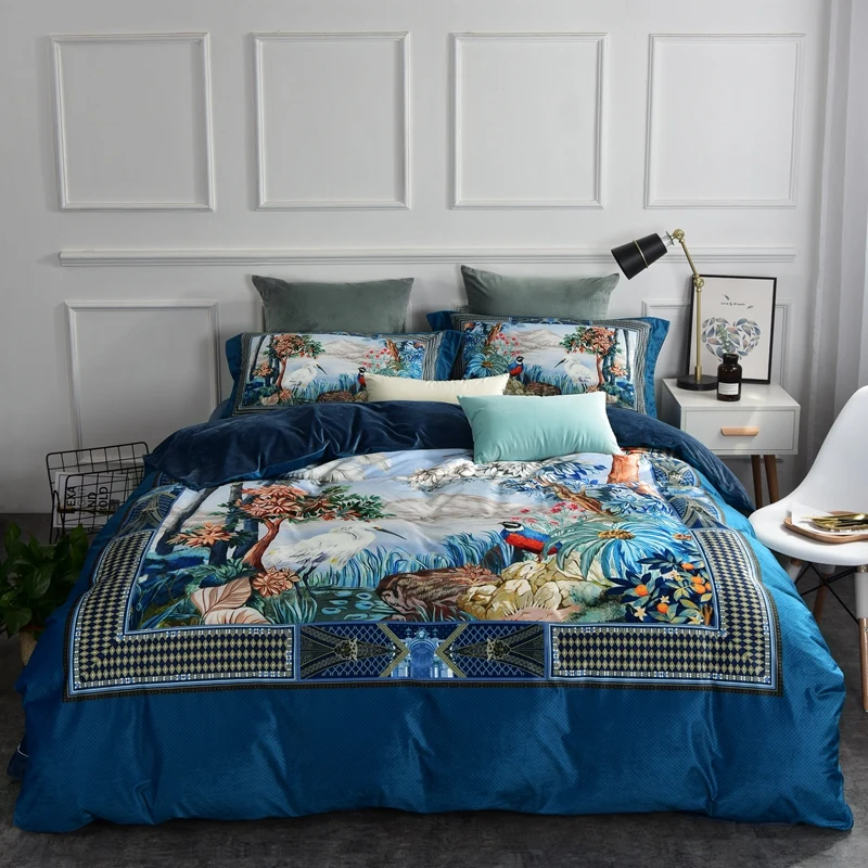 Duvet Covers Bedding Sets Oriental Floral Heron Bird Blue Grey