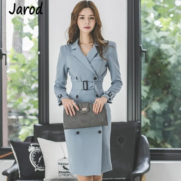 

2019 Spring New Double-breasted Pencil Dress Women Sashes Elegant Wear To Work Fitted Sheath Bodycon Dresses