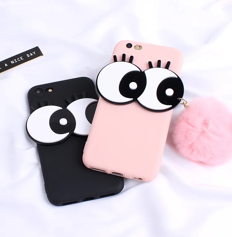 3D мультяшный милый чехол с большими глазами и помпоном для волос Xiaomi A1 A2 A3 5X 6X 8 Lite 9