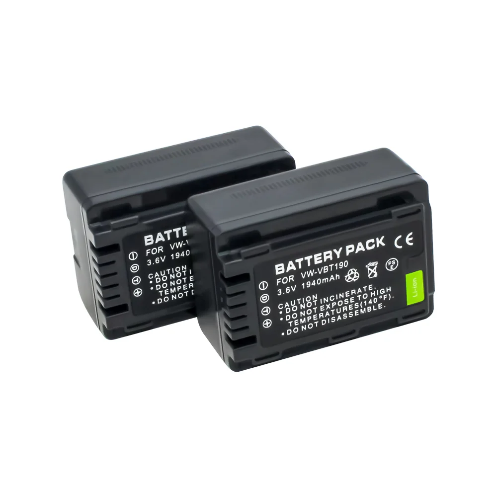 2x VW-VBT190 VW VBT190 набор для подзарядки батареи для цифрового фотоаппарата Panasonic HC-V110 HC-V130 HC-V160 HC-V180 HC-V201 HC-V210 HC-V230 HC-V250