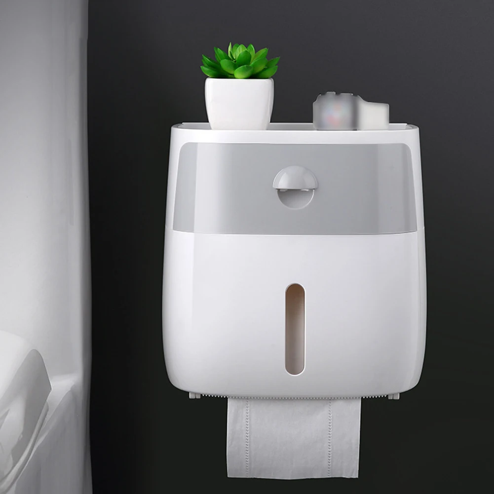 

Double-deck Waterproof Self Adhesive ABS Bathroom Toilet Paper Holder Durable Storage Box Wall Mounted Tray Tissue Dispenser